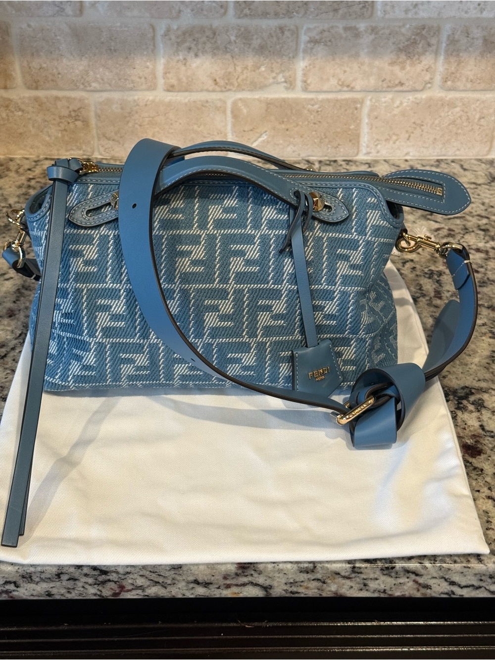 Fendi Light Blue FF Jacquard Shoulder By The Way Bag